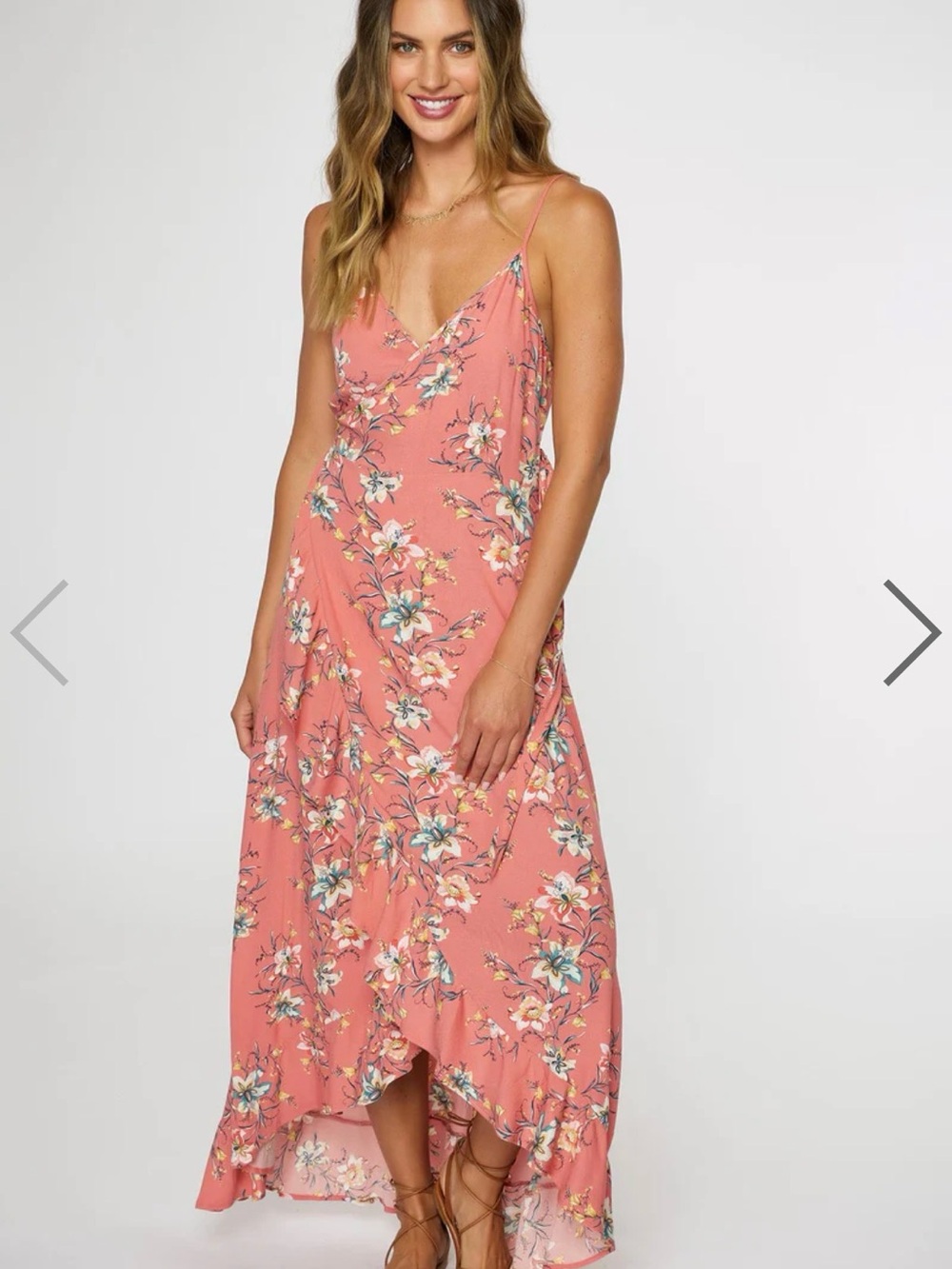 O’NEILL Floral V-Neck Spaghetti Strap Maxi Dress - Coral NWT SIZE M